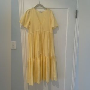 Madewell yellow and white striped cotton midi dress. S